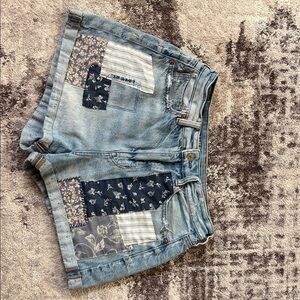 American Eagle Light Blue Patchwork Jean Shorts